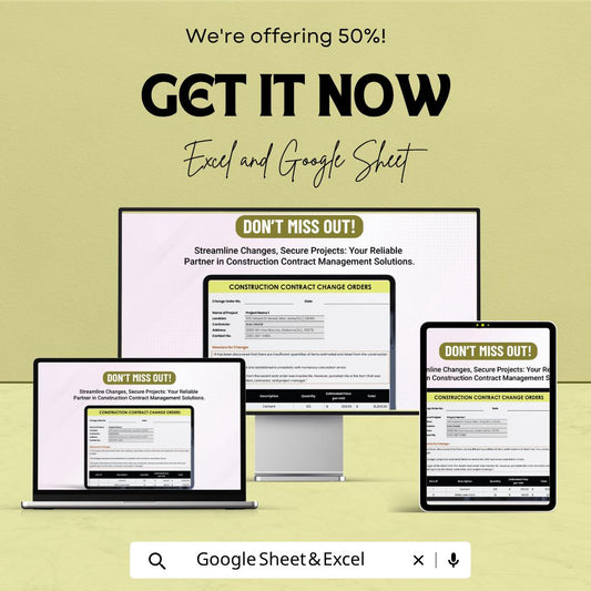 Construction Contract Change Order Template | Change Order Form Spreadsheet | Contractor Change Order Tracker | Excel & Google Sheets |