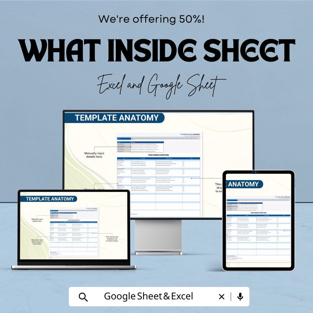 Finance Compliance Control Testing Template |  Compliance Testing Tracker | Internal Control Assessment Tool | Regulatory Testing Template