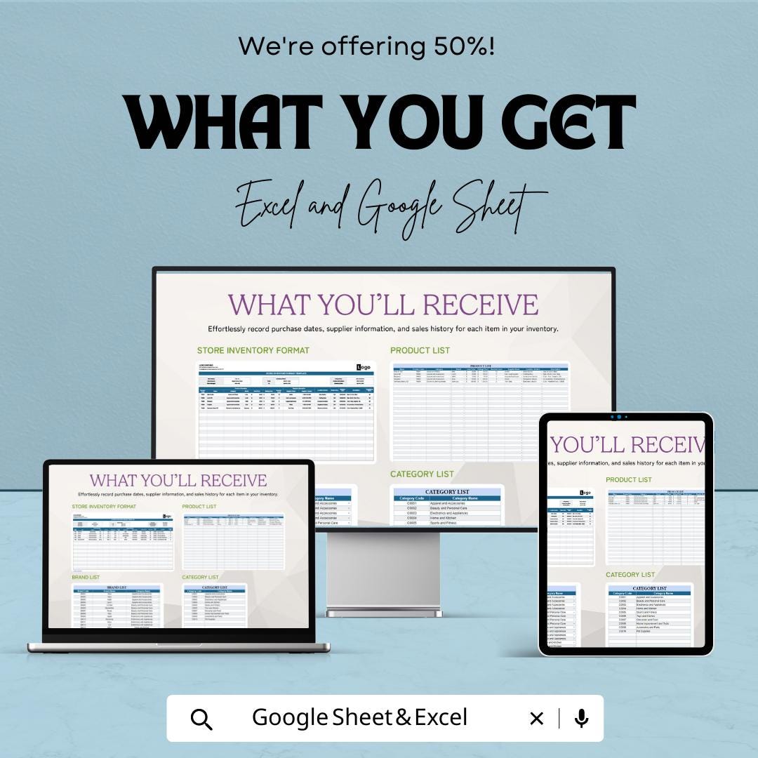 Store Inventory Format Template | Retail Stock Management Spreadsheet | Excel & Google Sheets Inventory Tracker | Small Business Stock Log