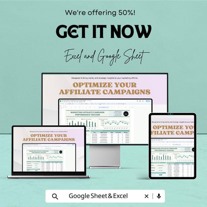 Marketing Affiliate Campaign Performance Tracker Sheet | Excel and Google Sheet | Track Affiliate Performance & ROI | Marketing Spreadsheet