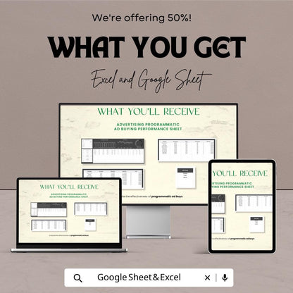 Advertising Programmatic Ad Buying Performance Sheet | Excel & Google Sheets Template | Ad Performance Tracker | Media Buying Dashboard