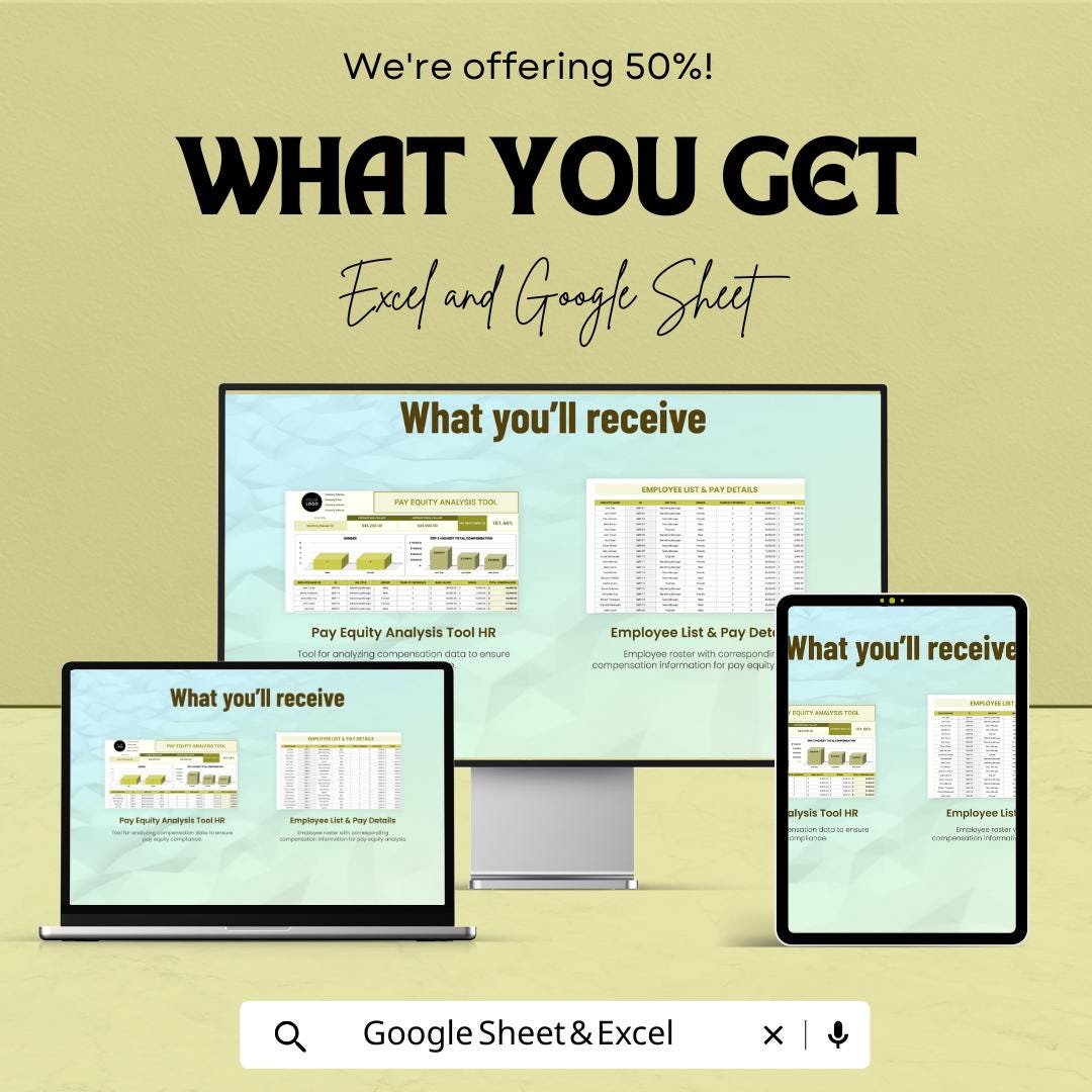 Pay Equity Analysis Tool HR Template | Salary Equity Spreadsheet | Excel & Google Sheets Compensation Analysis