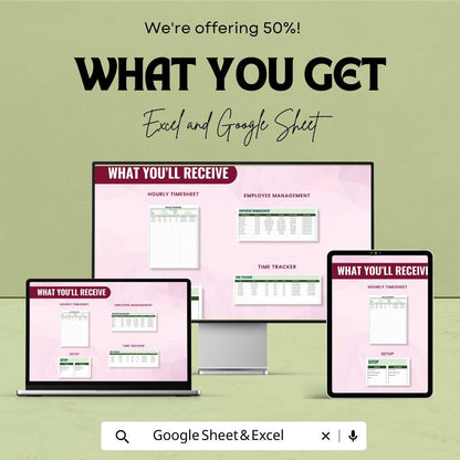 Hourly Timesheet Template | Excel and Google Sheets | Employee Work Hours Tracker | Time Log Sheet | Payroll Timesheet Form