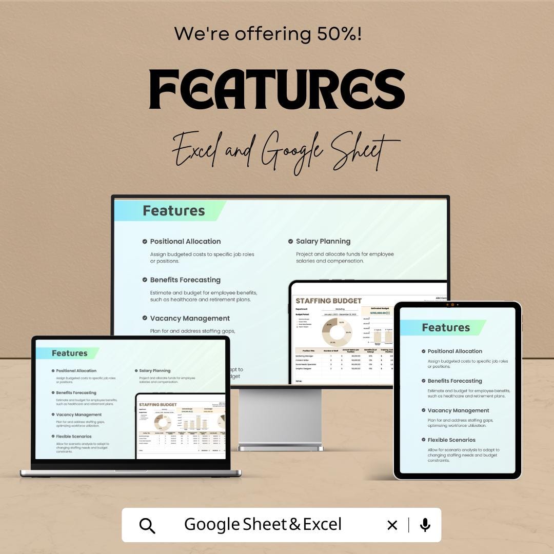 Staffing Budget Sheet - Excel & Google Sheet Template | Employee Salary Planning | Budget Forecast | Employee Cost Management Tool