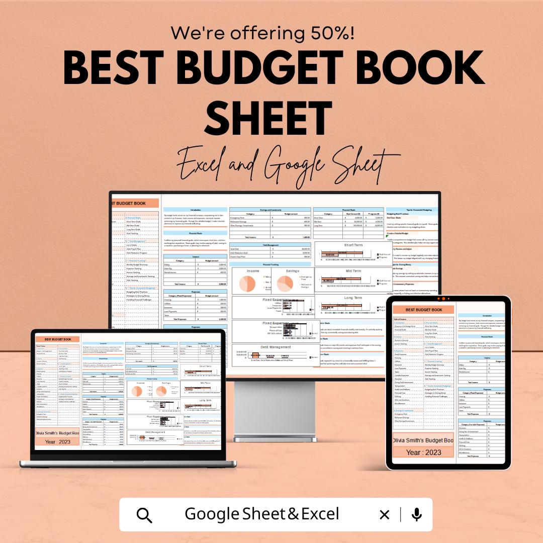 Best Budget Book Sheet | Excel & Google Sheet Template | Financial Planning Tool | Budget Tracker 2023 | Easy to Use Budget Book |