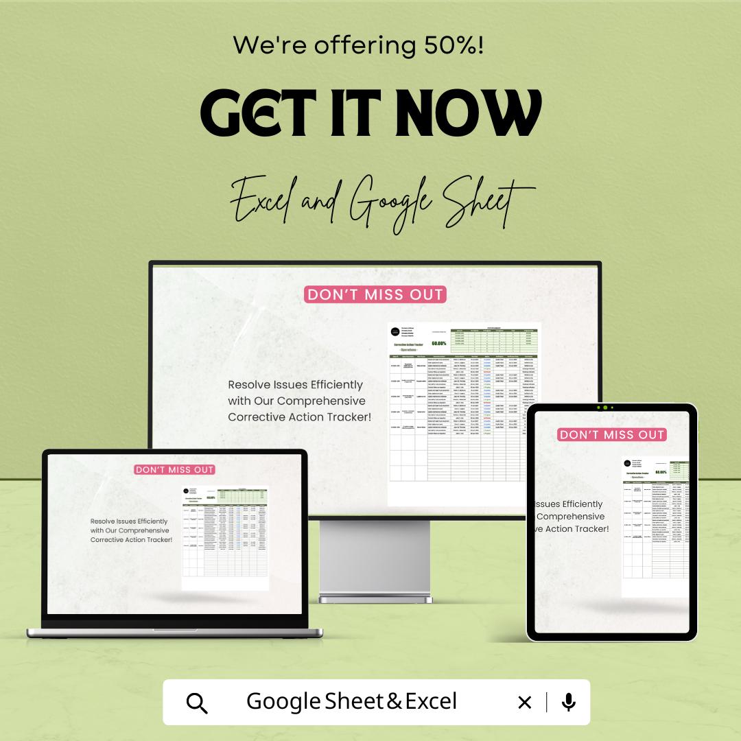 Operations Corrective Action Tracker Template | Excel and Google Sheets | CAPA Tracker | Operations Management & Compliance Tool