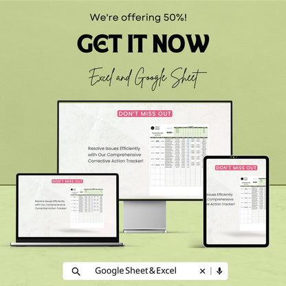 Operations Corrective Action Tracker Template | Excel and Google Sheets | CAPA Tracker | Operations Management & Compliance Tool