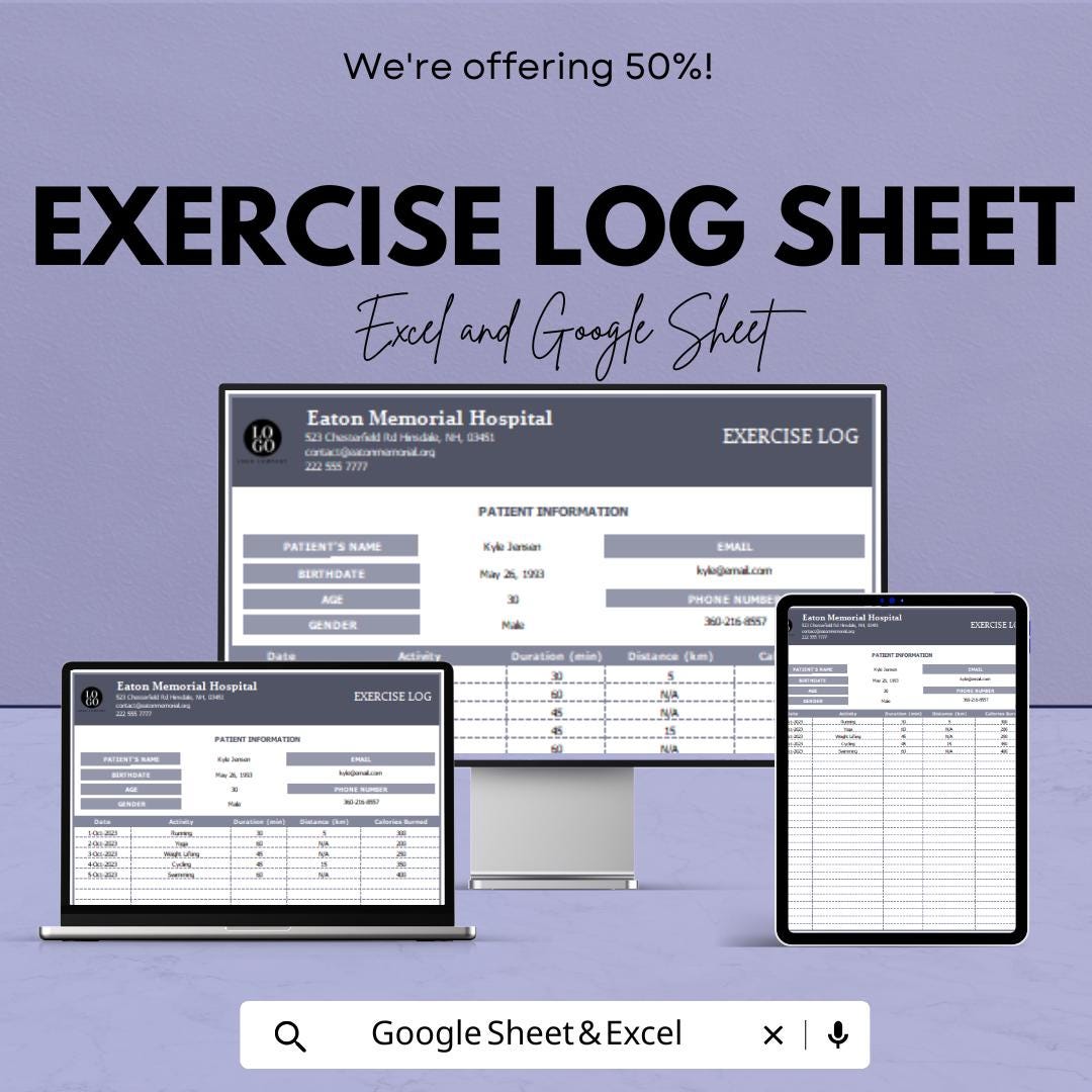 Exercise Log Sheet | Track Your Fitness Journey | Excel & Google Sheets Template