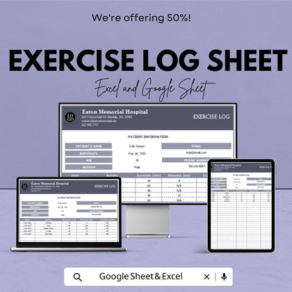 Exercise Log Sheet | Track Your Fitness Journey | Excel & Google Sheets Template