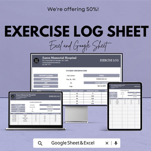 Exercise Log Sheet | Track Your Fitness Journey | Excel & Google Sheets Template