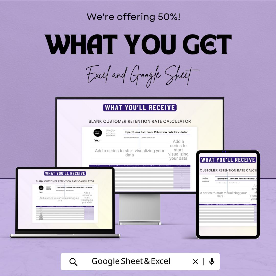 Customer Retention Rate Calculator | Retention Dashboard Template | Customer Analytics Spreadsheet | Excel & Google Sheets Tracker