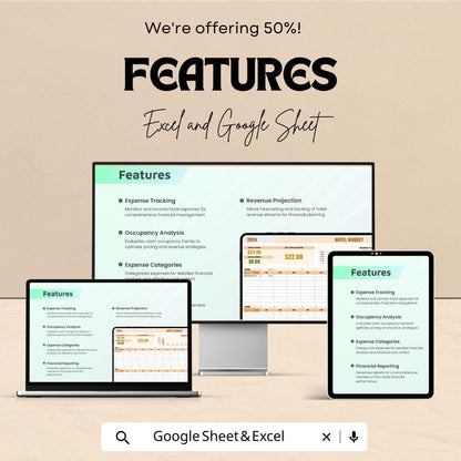 Hotel Budget Template | Hotel Expense Tracker | Revenue & Cost Management sheet | Excel and Google Sheets | Hospitality Finance Planner