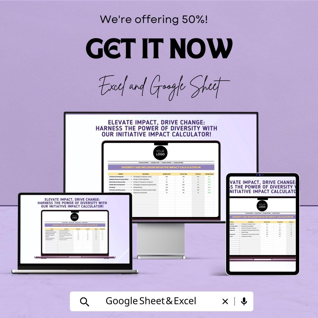 Diversity and Inclusion Impact Calculator HR Template | DEI Metrics Tracker | Hr Analytics Spreadsheet | Excel Google Sheets DEI Dashboard