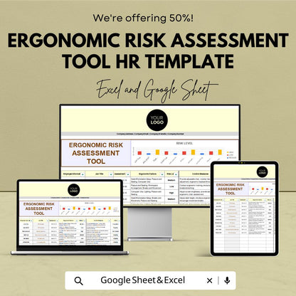Ergonomic Risk Assessment Tool HR Template | Workplace Safety Assessment | OSHA Compliance | Employee Ergonomics Tracker