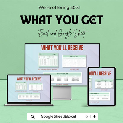 Government Bill Template | Government Invoice Spreadsheet | Official Billing Template | Excel & Google Sheets | Public Sector Payment Sheet