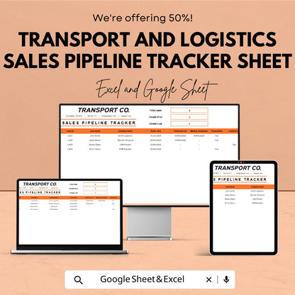 Transport & Logistics Sales Pipeline Tracker | Excel and Google Sheet CRM Template | Lead Tracker for Freight, Fleet and Trucking