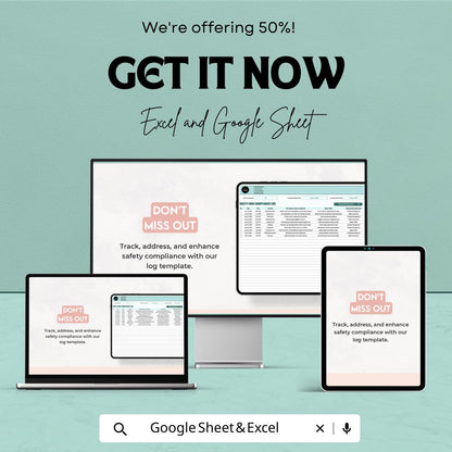 Safety Non-Compliance Log Template | Incident Report Tracker | OSHA Compliance Log Spreadsheet | Excel & Google Sheets Safety Report