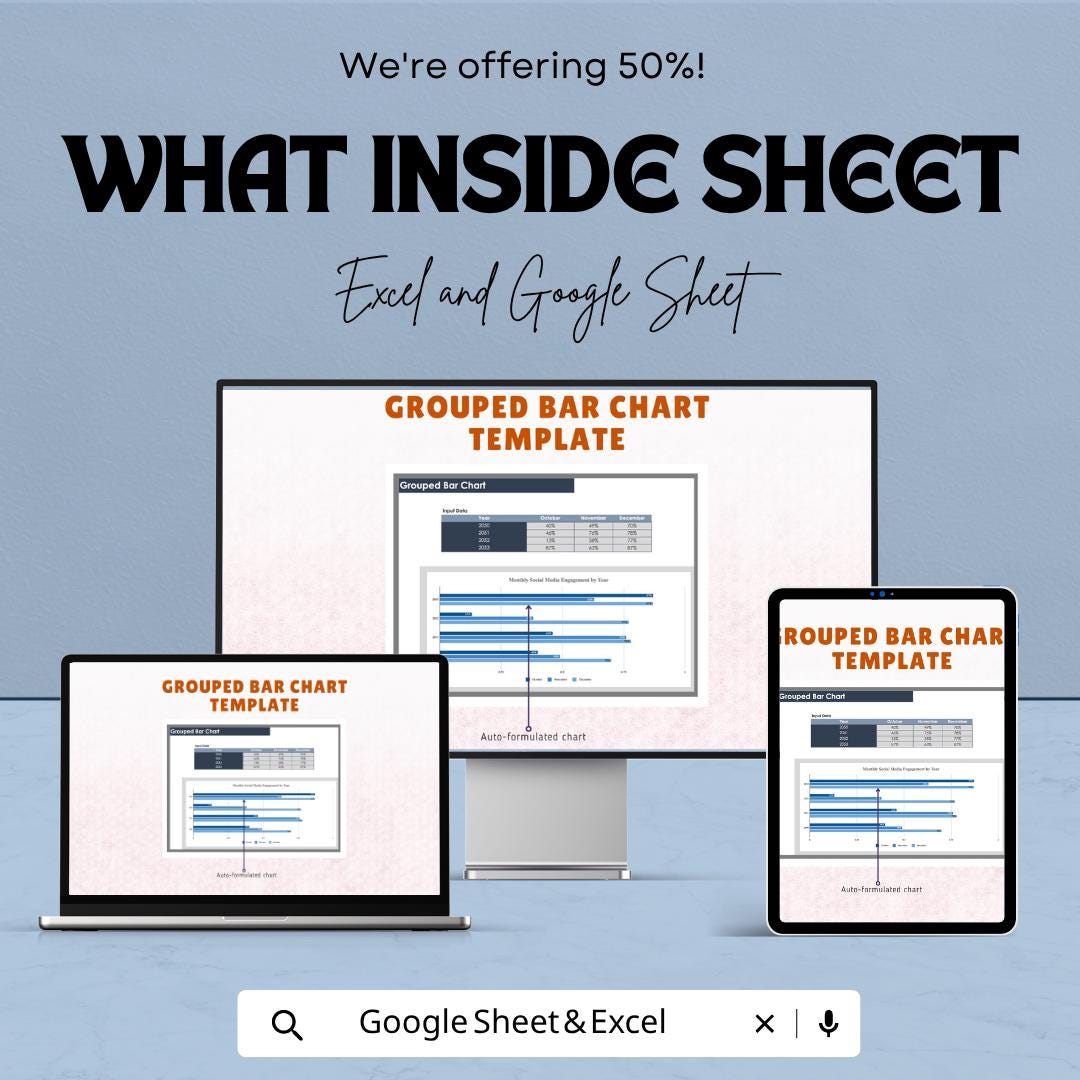 Grouped Bar Chart Template Excel & Google Sheets | Data Visualization Dashboard | Comparison Chart Spreadsheet | Business Analytics Template