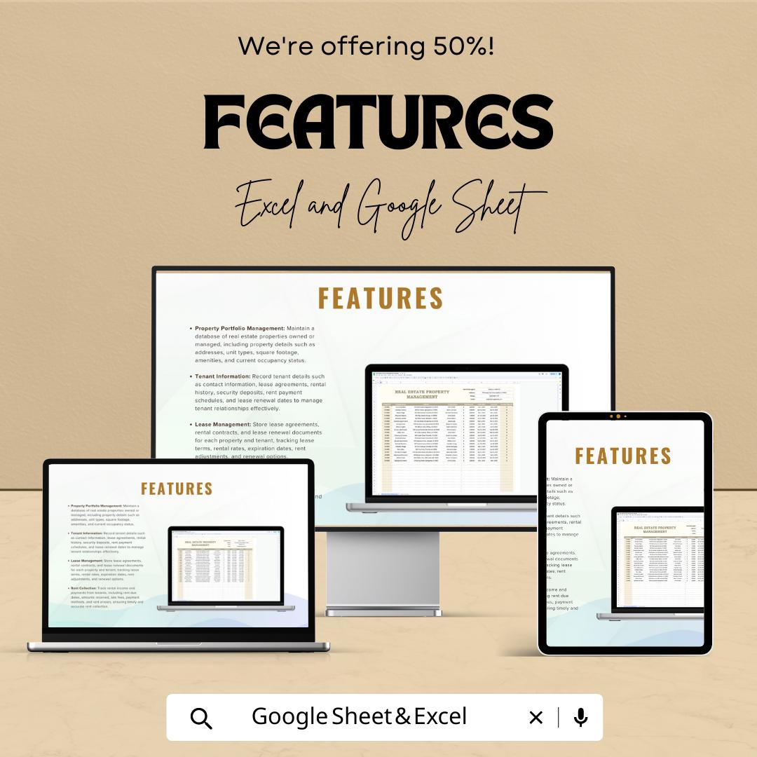 Real Estate Property Management Template, Rental Property Tracker, Landlord Spreadsheet, Tenant & Lease Manager, Excel Google Sheets
