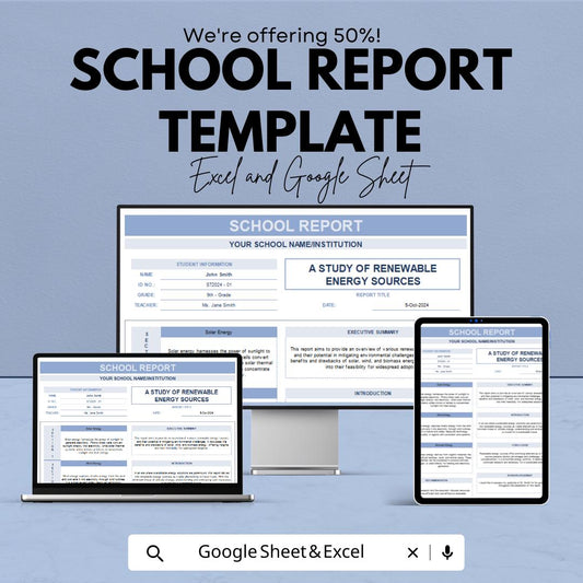School Report Template | Editable Student Report Sheet | Excel & Google Sheets | Academic Project Report | Printable School Template