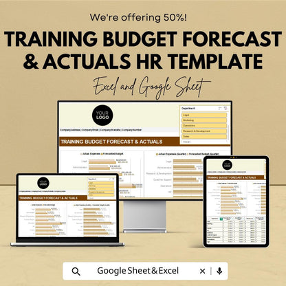 Training Budget Forecast & Actuals HR Template | Excel and Google Sheets | HR Finance Tracker | Expense Planner | Employee Training Budget