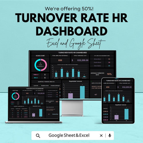 Turnover Rate HR Dashboard Sheet - Excel and Google Sheets Template for Employee Metrics & HR Analytics