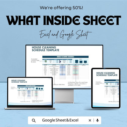 House Cleaning Schedule Sheet | Excel & Google Sheet | Cleaning Planner Template | Home Organization | Daily, Weekly, Monthly Cleaning Tasks