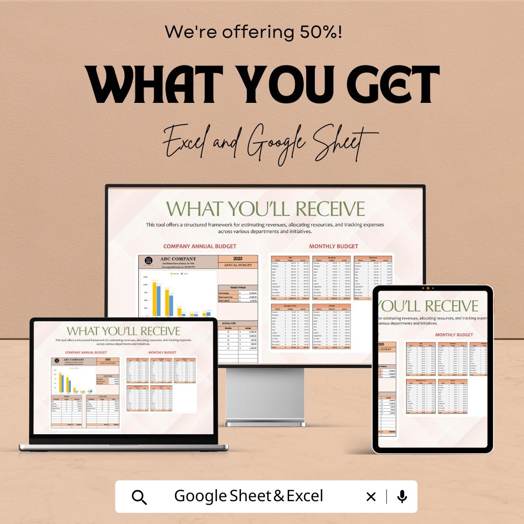 Company Annual Budget Template | Excel & Google Sheets | Business Budget Planner | Financial Planning Spreadsheet