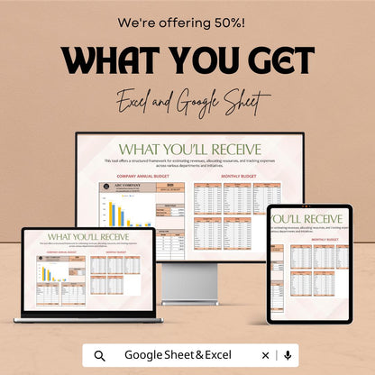 Company Annual Budget Template | Excel & Google Sheets | Business Budget Planner | Financial Planning Spreadsheet