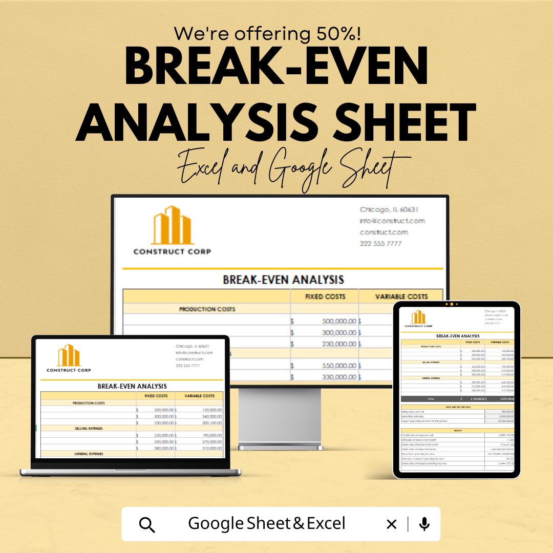 Break-Even Analysis Template | Excel & Google Sheets | Financial Planning and Profitability Tool