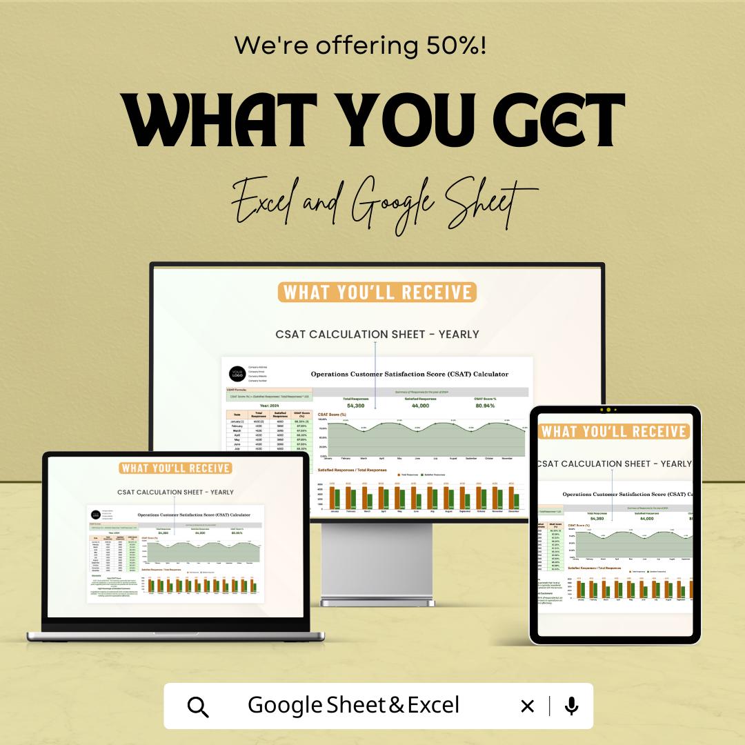 CSAT Calculator Template, Customer Satisfaction Tracker, Operations CSAT Dashboard, Feedback Analysis Sheet