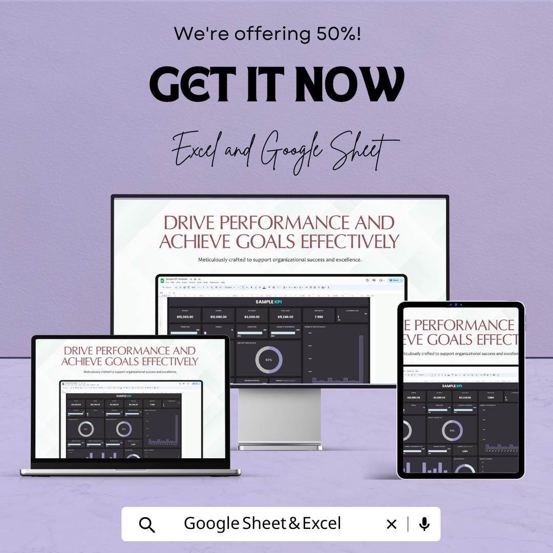 Sample KPI Sheet - Excel & Google Sheet | Performance Metrics Dashboard | Business Goal Tracker | Excel KPI Template