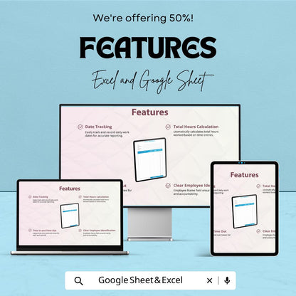Simple Daily Timesheet Template for Excel & Google Sheets | Time Tracking | Instant Download | 50% Off