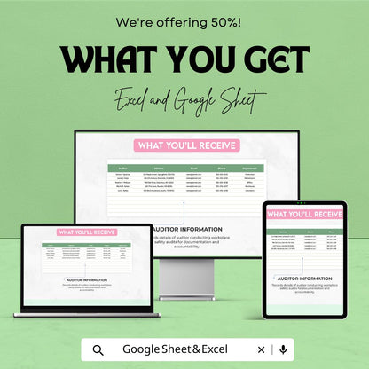 Workplace Safety Audit Tracking Sheet Template | Safety Audit Checklist & Tracker | Compliance Audit Log | Excel and Google Sheets