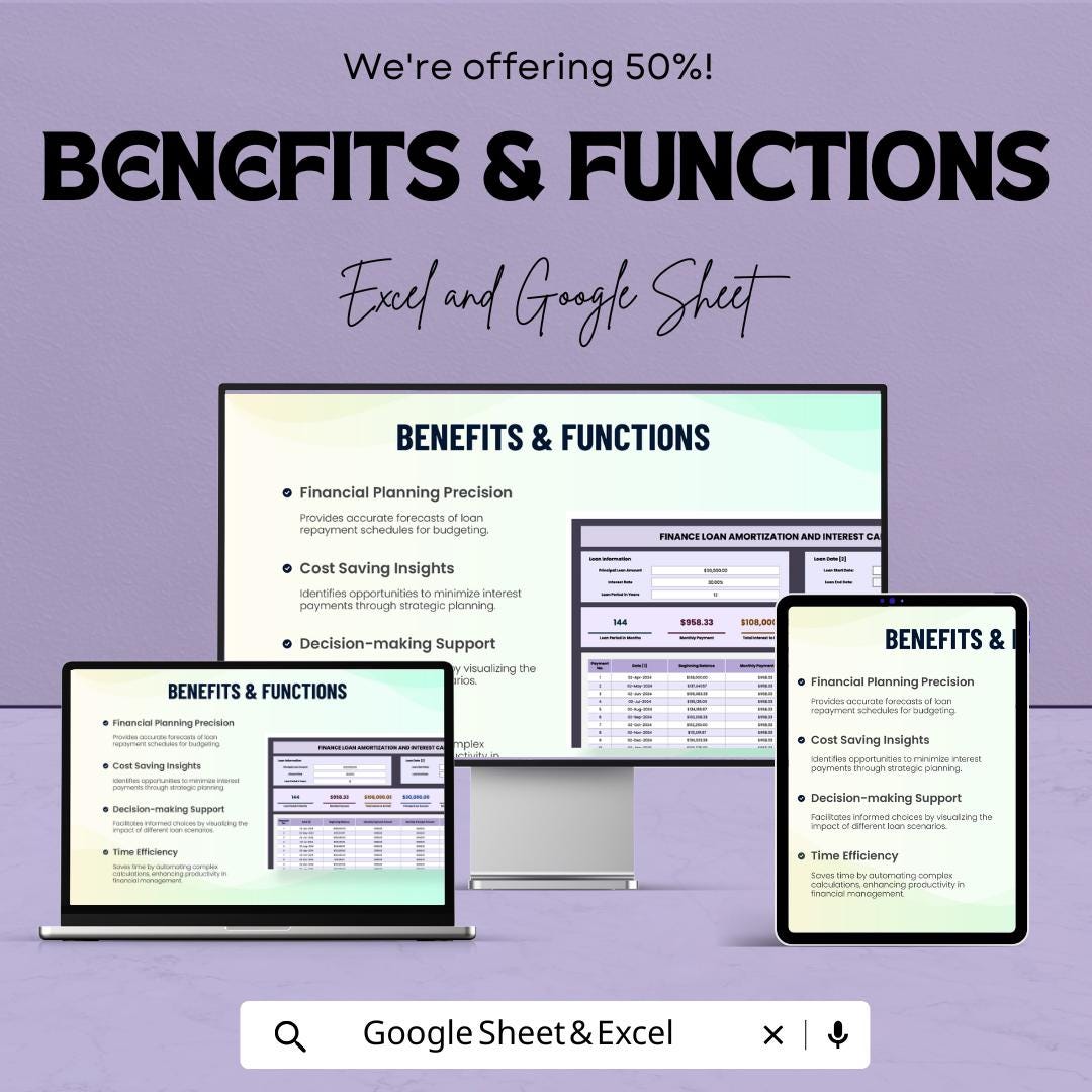 Loan Amortization Spreadsheet, Interest Calculation Template, Finance Loan Tracker, Payment Schedule Calculator, Excel Google Sheets