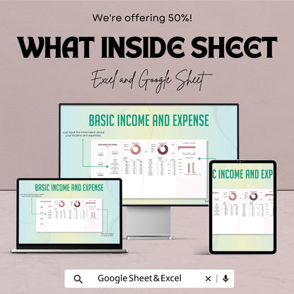 Basic Income and Expense Template | Personal Finance Tracker | Google Sheets and Excel Budget Planner | Income Expense Log