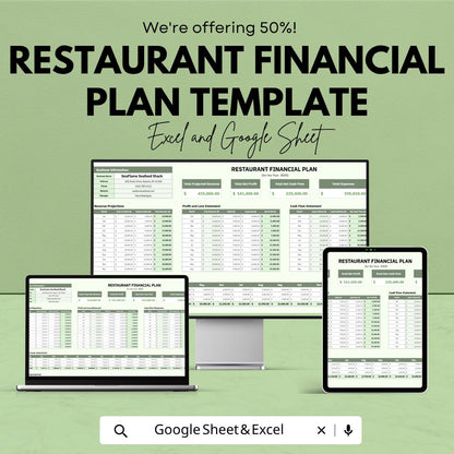 Restaurant Financial Plan Template | Restaurant Budget Spreadsheet | Profit Loss Tracker | Food Business Financial Planner