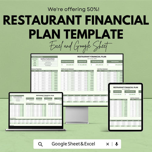 Restaurant Financial Plan Template | Restaurant Budget Spreadsheet | Profit Loss Tracker | Food Business Financial Planner