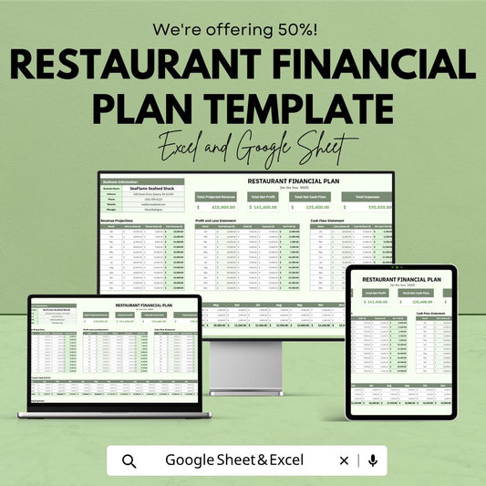 Restaurant Financial Plan Template | Restaurant Budget Spreadsheet | Profit Loss Tracker | Food Business Financial Planner