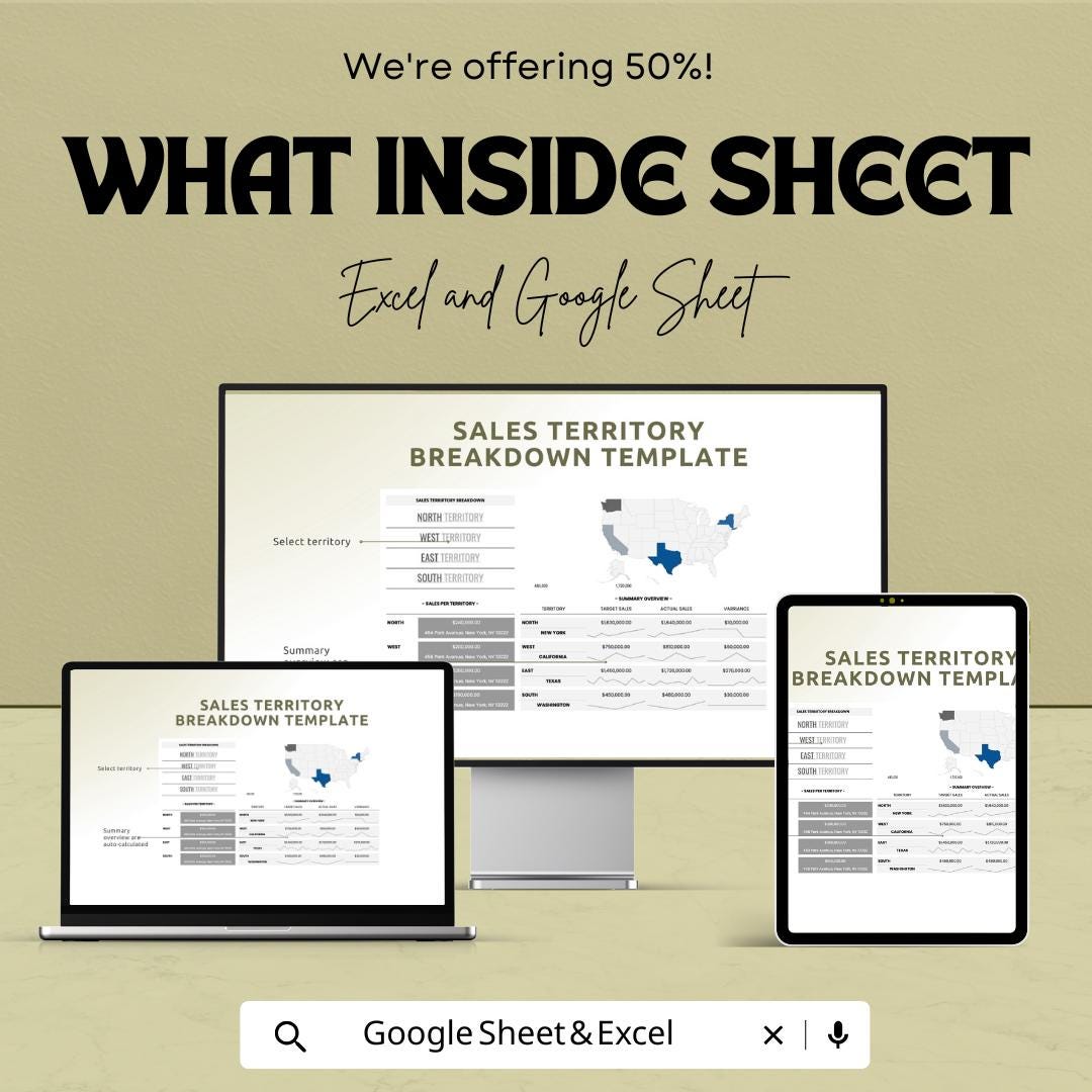 Sales Territory Breakdown Template | Sales Territory Mapping Sheet | Territory Performance Dashboard | Excel & Google Sheets
