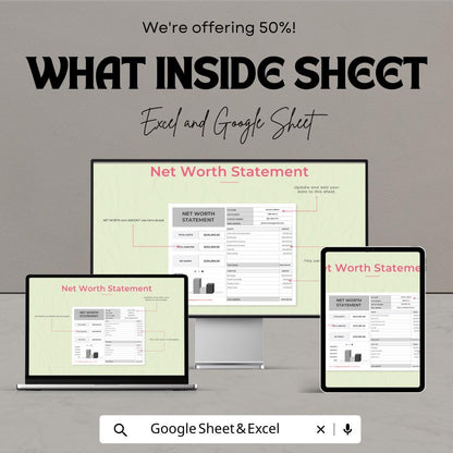 Net Worth Statement Template | Excel and Google Sheets | Personal Finance Tracker, Asset & Liability Calculator, Budget Planner