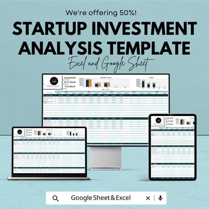 Startup Investment Analysis Template | Excel and Google Sheets | Investment Projection Spreadsheet | Startup Financial Model |