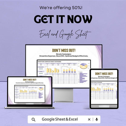 Advertising Campaign Finance Dashboard Template | Marketing Budget Tracker | ROI Dashboard | Ad Spend Tracker | Editable Analytic sheet