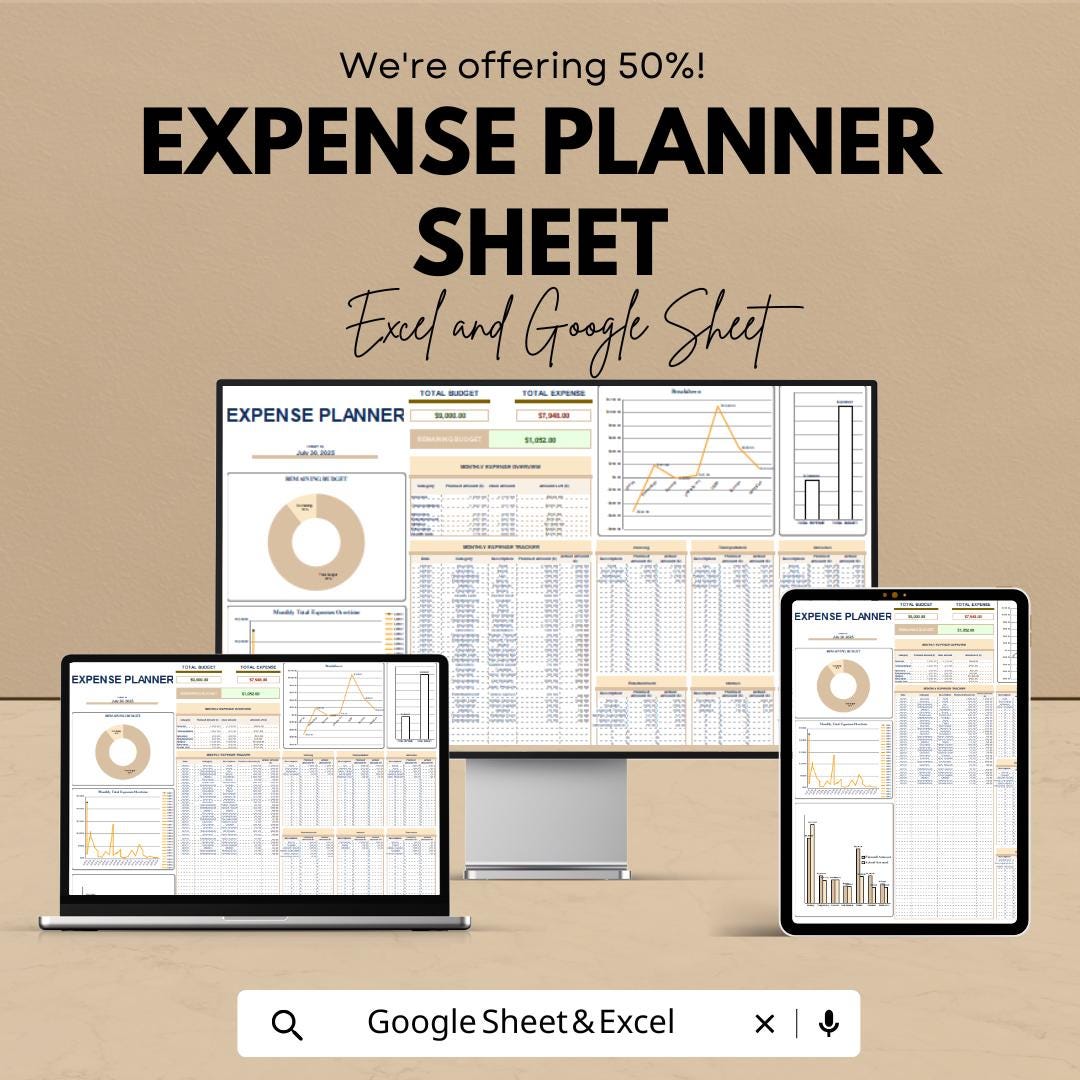Expense Planner Sheet | Budget Tracker Excel and Google Sheet Template for Personal Finance | Budgeting & Expense Management Tool