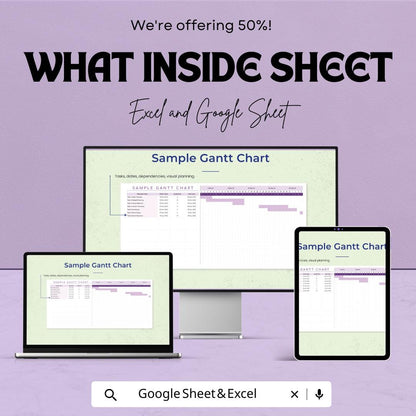 Sample Gantt Chart Template - Excel & Google Sheets - Project Management Tool - Customizable Task Planner - Visual Project Tracker