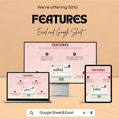 Marketing Niche Market Analysis Sheet | Excel and Google Sheets Template for Market Research | Track Business Performance | 50% Off