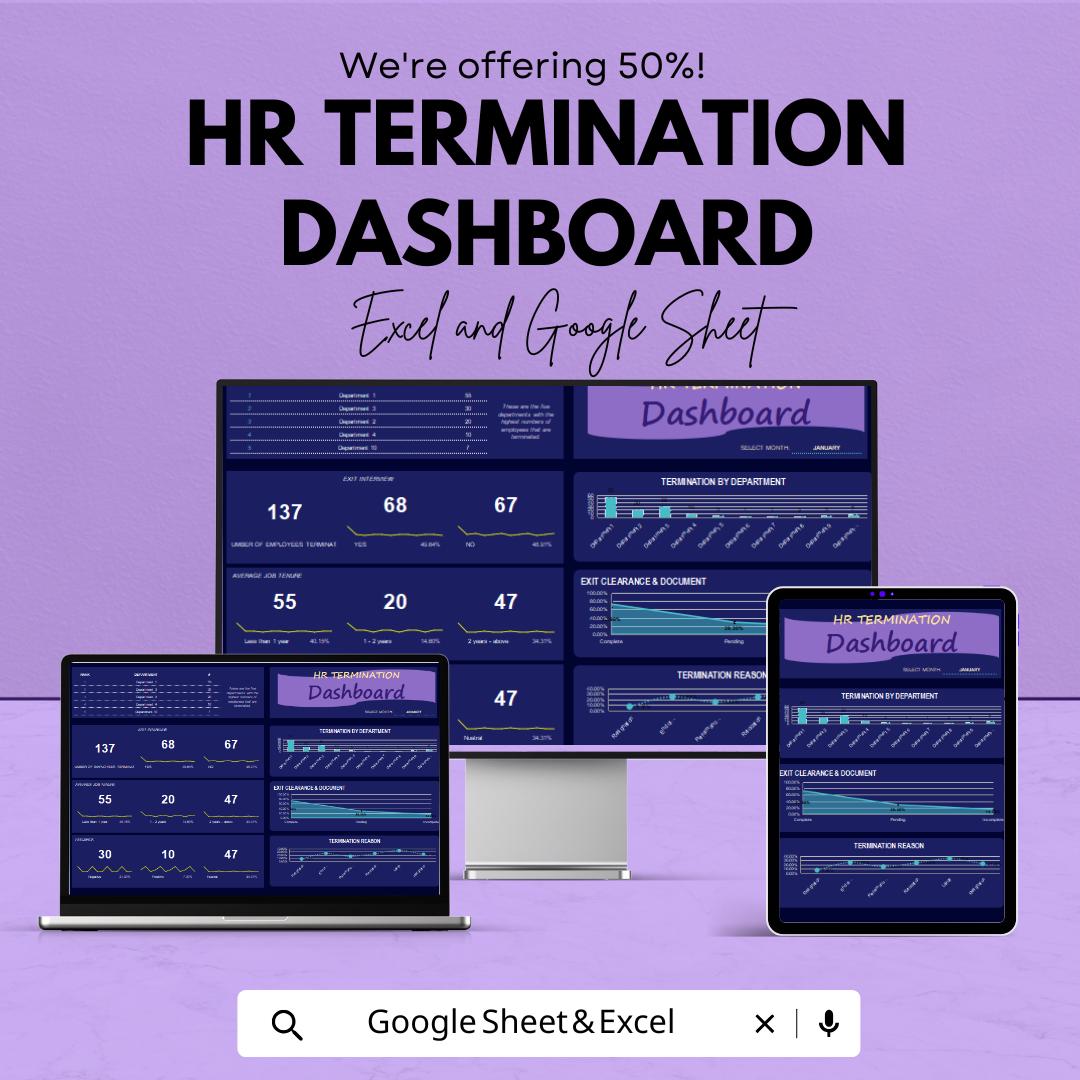 HR Termination Dashboard Sheet for Employee Management | Excel & Google Sheets Template for HR Professionals
