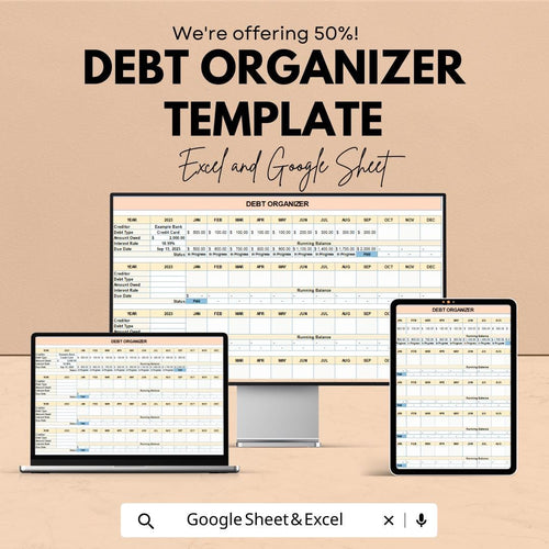 Debt Organizer Template | Debt Tracker Spreadsheet | Monthly Payment Log | Budget Planner | Financial Management Tool | Editable Template