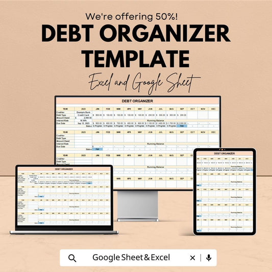 Debt Organizer Template | Debt Tracker Spreadsheet | Monthly Payment Log | Budget Planner | Financial Management Tool | Editable Template