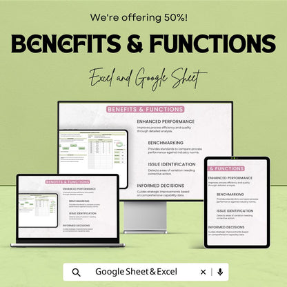 Operations Process Capability Study Template Excel Google Sheets | Process Improvement Spreadsheet | Quality Control Analysis |